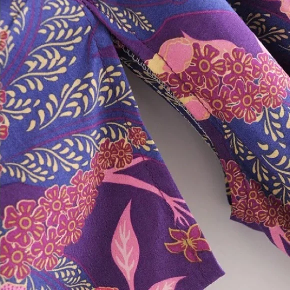 Boho Purple Floral Wisteria Kimono Duster Wrap - Picture 11 of 13